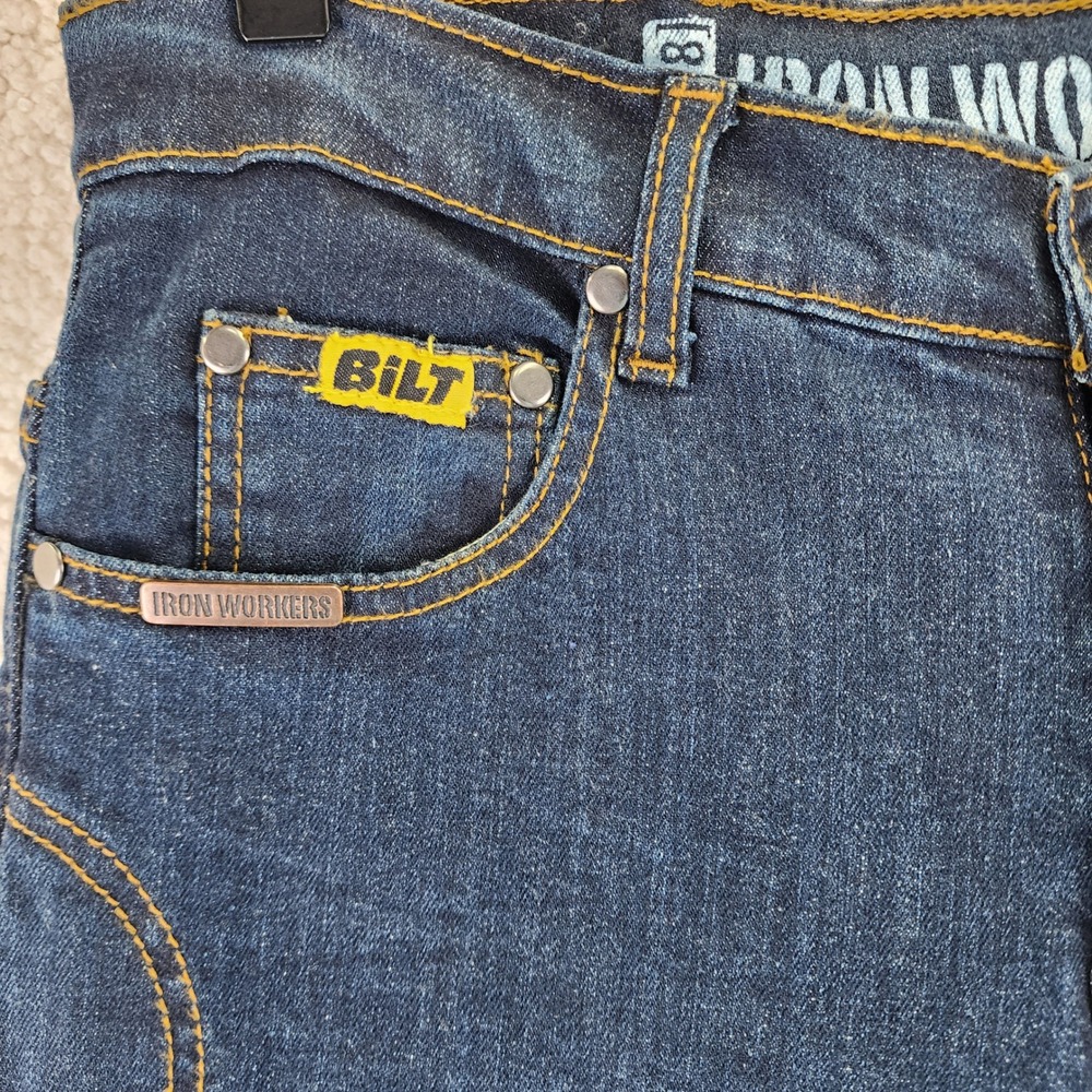BiLT Iron Workers Jeans Womens 8 Blue Aramid fiber Lined Motorcycle Knee Pads - Picture 3 of 9
